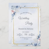Elegant Blue & Gold Wedding Invitation (Devant / Derrière)