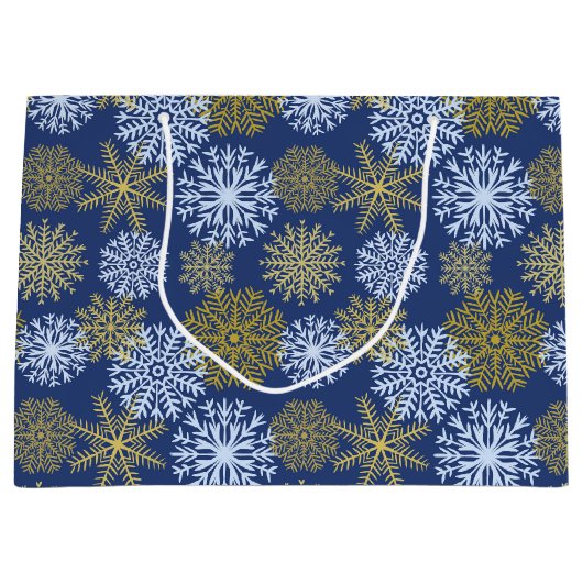 Elegant Blue Gold Winter Snowflakes kerst Groot Cadeauzakje (Voorkant)