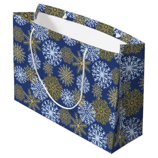 Elegant Blue Gold Winter Snowflakes kerst Groot Cadeauzakje (Achterkant Gekanteld)