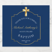 Elegant Blue Golden Cross Boys Baptisme Sparkling Wijnetiket (Enkel label)