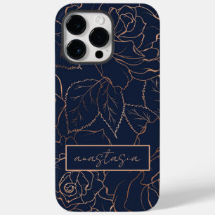 Elegant Blue Golden Rozen Name Case-Mate iPhone 14 Pro Max Hoesje