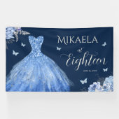 Élégant Blue Gown Floral 18e anniversaire Bannière (Horizontal)