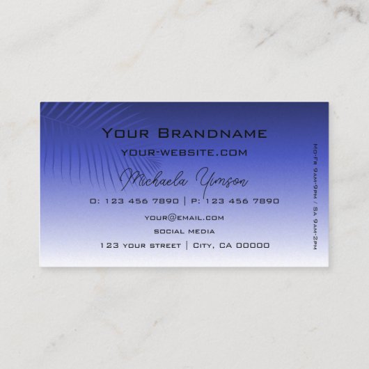 Elegant Blue Gradient Modern met Palm Leaf Simpel Visitekaartje (Achterkant)