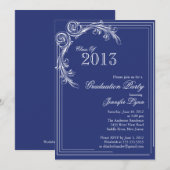 Elegant Blue Graduation Party Invitation Kaart (Voorkant / Achterkant)