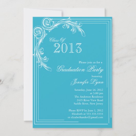 Elegant  Blue Graduation Party Invitation Kaart (Voorkant)