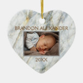 Elegant Blue Gray Marmer Pattern Aangepaste foto Keramisch Ornament (Voorkant)