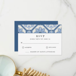 Elegant Blue Greek Tegel Wedding Bedankkaart