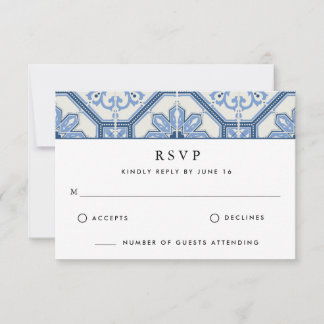 Elegant Blue Greek Tegel Wedding RSVP Kaartje
