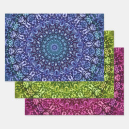 Elegant Blue Green en Paarse Floral Damask Inpakpapier Vel