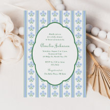 Elegant Blue Green Floral Baby Shower Invitation