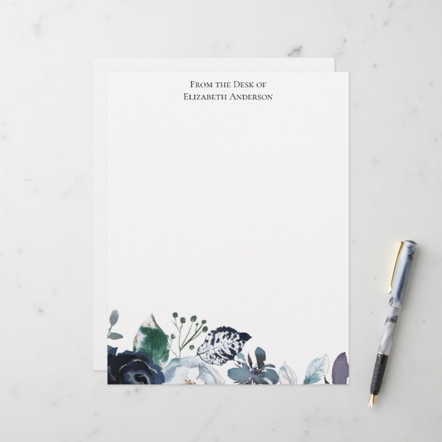 Elegant Blue Green Floral Specialized Letterhead Briefhoofd (Voorkant / Achterkant in situ)