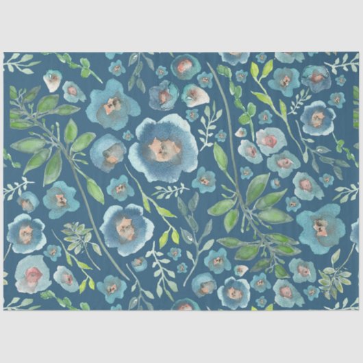 Elegant Blue Green Floral Waterverf Pattern Tissuepapier (Voorkant)