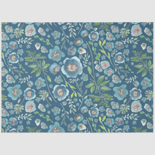 Elegant Blue Green Floral Waterverf Pattern Tissuepapier (Voorkant)