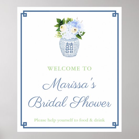 Elegant Blue Green Ginger Jar Shower Party Poster (Voorkant)