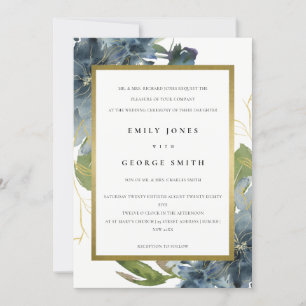 ELEGANT BLUE GREEN GOLD FLORAL WEDDING INVITE BEDANKKAART