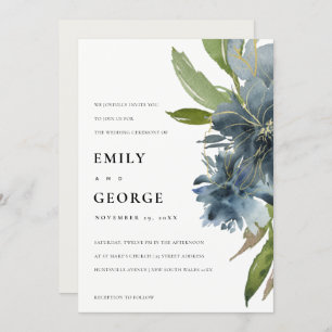 ELEGANT BLUE GREEN GOLD FLORAL WEDDING INVITE BEDANKKAART