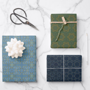 Elegant Blue Green Gold Merry kerstwrapping Inpakpapier Vel