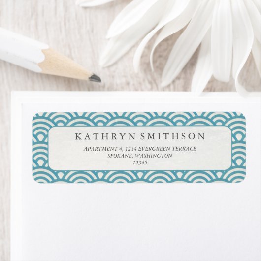 Elegant Blue Green Japanese Seigaiha Waves Etiket (Insitu)