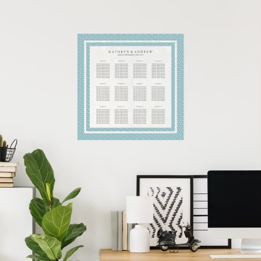 Elegant Blue Green Pattern Seigaiha Seating Chart Poster (Thuiskantoor)