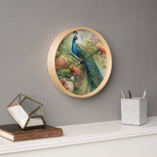 Elegant  Blue Green Peacock Pink Flowers