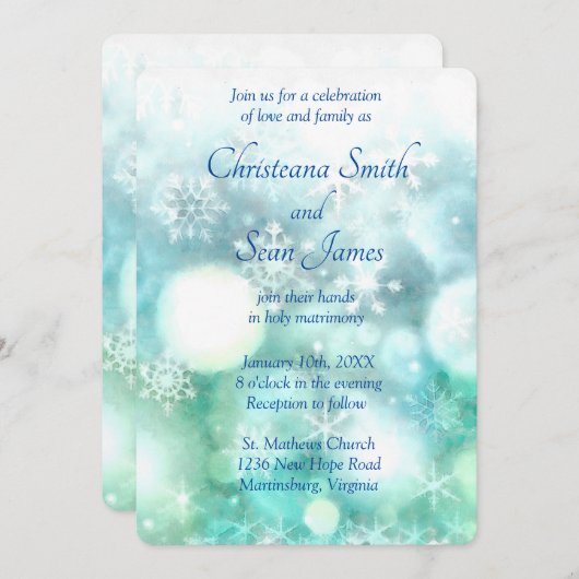 Elegant Blue Green Sparking Snowflake Waterverf Kaart (Voorkant / Achterkant)