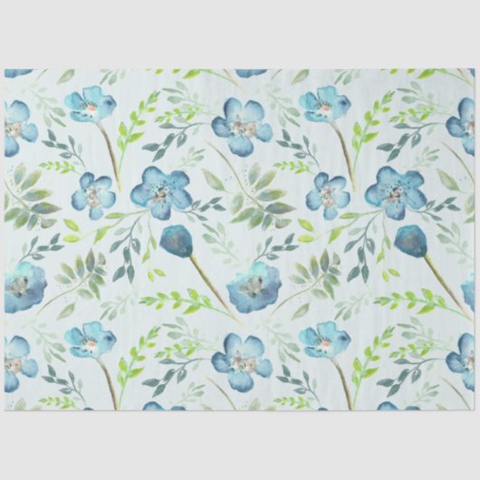 Elegant Blue Green Waterverf Floral Tissuepapier (Voorkant)