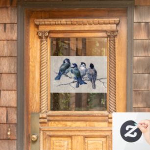 Elegant Blue Grey Birds op een Branch  Raamsticker