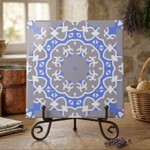 Elegant Blue Grey en White Classy Damask Pattern Tegeltje