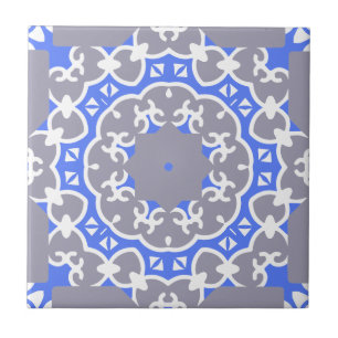 Elegant Blue Grey en White Classy Damask Pattern Tegeltje