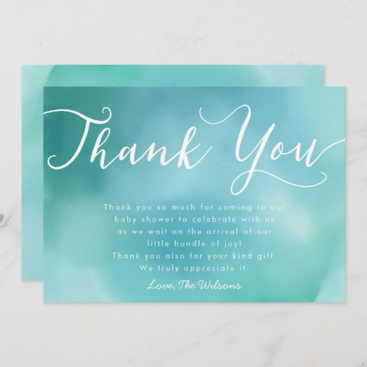Elegant Blue Hand Lettered Script Baby shower Bedankkaart (Voorkant / Achterkant)