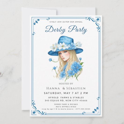 Elegant Blue Hat Garden Party Invitation (Devant)