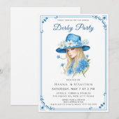 Elegant Blue Hat Garden Party Invitation (Devant / Derrière)