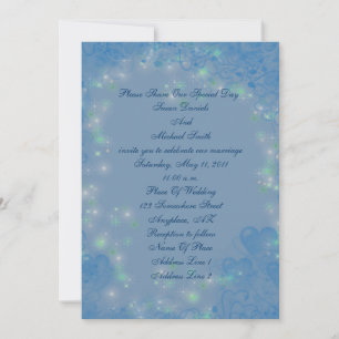 Elegant Blue Hearts Sparkly Lights Wedding Invite Kaart