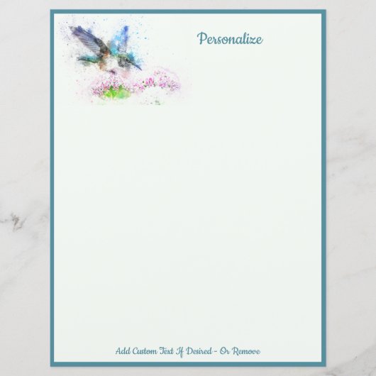 Elegant Blue Hummingbird Personalize Writing Paper (Voorkant)