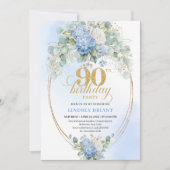 Elegant Blue Hydrangea 90th Birthday Invitation (Devant)