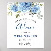 Elegant Blue Hydrangea Advice & Wishes Wedding Poster (Voorkant)