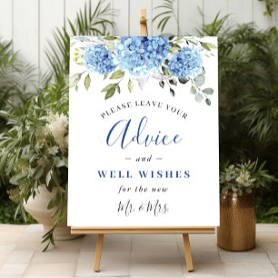 Elegant Blue Hydrangea Advice & Wishes Wedding Poster
