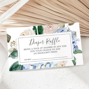Elegant Blue Hydrangea Baby shower Diaper Raffle Informatiekaartje