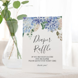Elegant Blue Hydrangea Baby shower Diaper Raffle Reclamebord Met Voetstuk