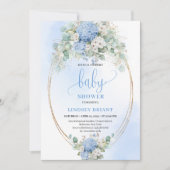Elegant Blue Hydrangea Baby Shower Gold Invitation (Devant)