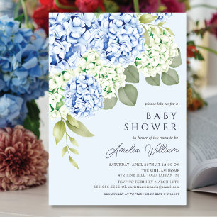 Elégant Blue Hydrangea Baby shower Invitation