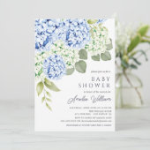 Elégant Blue Hydrangea Baby shower Invitation (Debout devant)