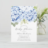 Elegant Blue Hydrangea Baby shower Invitation Kaart (Staand voorkant)
