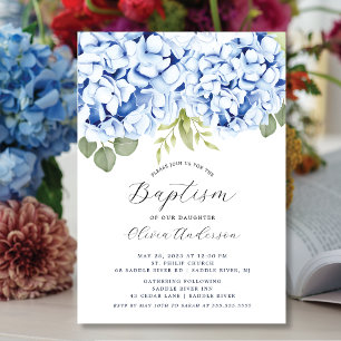 Elegant Blue Hydrangea Baptism Invitation Kaart