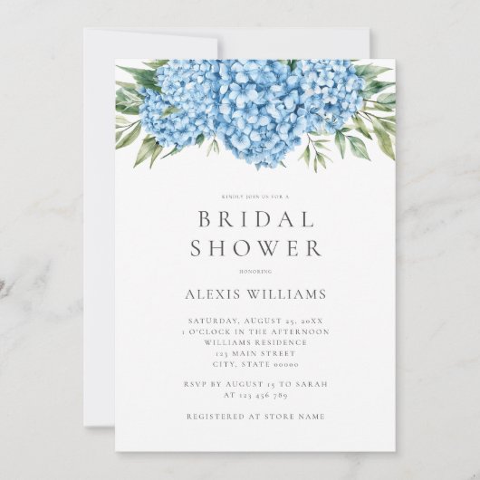 Elegant Blue Hydrangea Bloemen Vrijgezellenfeest Kaart (Voorkant)