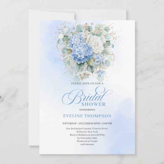 Elegant Blue Hydrangea Bridal Shower Invitation (Devant)