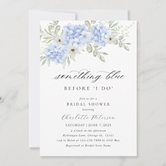 Elegant Blue Hydrangea Bridal Shower Kaart (Voorkant)