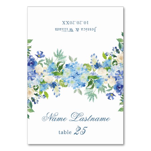 Elegant Blue Hydrangea Bruiloft Escort Kaart (Voorkant)