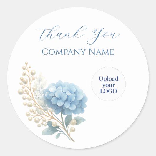 Elegant Blue Hydrangea Dank u Sticker Logo (Voorkant)