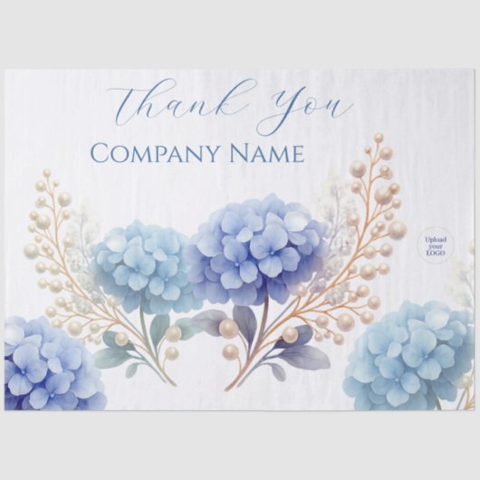 Elegant Blue Hydrangea Dank u Sticker Logo Tissuepapier (Voorkant)